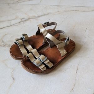 Freshly Picked | Kids Platinum Gold Leather Strap Sandals